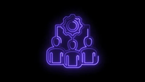 Neon glowing team collaboration gear icon animation teamwork synergy process Stock Footage 333953775