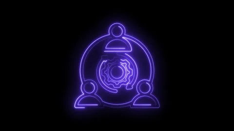 Neon glowing team collaboration gear icon animation with people figures in a Stock Footage 333956972