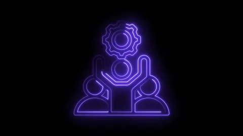 Neon glowing team collaboration success icon with gear symbol representing .. Stock Footage 346015369