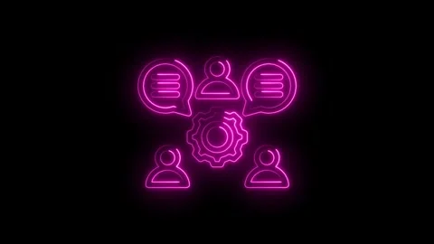 Neon glowing team communication and collaboration concept with people icons.. Stock Footage 346129570