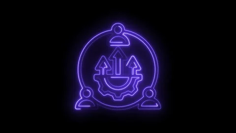 Neon glowing teamwork synergy concept with upward arrows and gear mechanism Stock Footage 333956893
