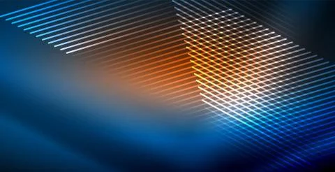 Neon glowing techno lines, blue hi-tech futuristic abstract background template Stock Illustration