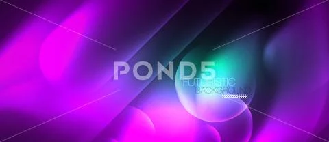 Neon glowing techno lines, hi-tech futuristic abstract background template Stock Illustration