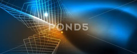 Neon glowing techno lines, hi-tech futuristic abstract background template Stock Illustration