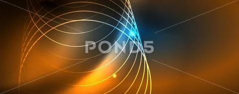 Neon glowing techno lines, hi-tech futuristic abstract background template Stock Illustration