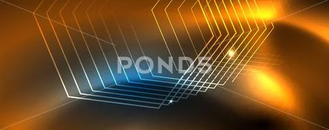 Neon glowing techno lines, hi-tech futuristic abstract background template Stock Illustration