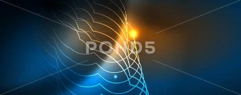 Neon glowing techno lines, hi-tech futuristic abstract background template Stock Illustration