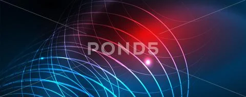 Neon glowing techno lines, hi-tech futuristic abstract background template Stock Illustration