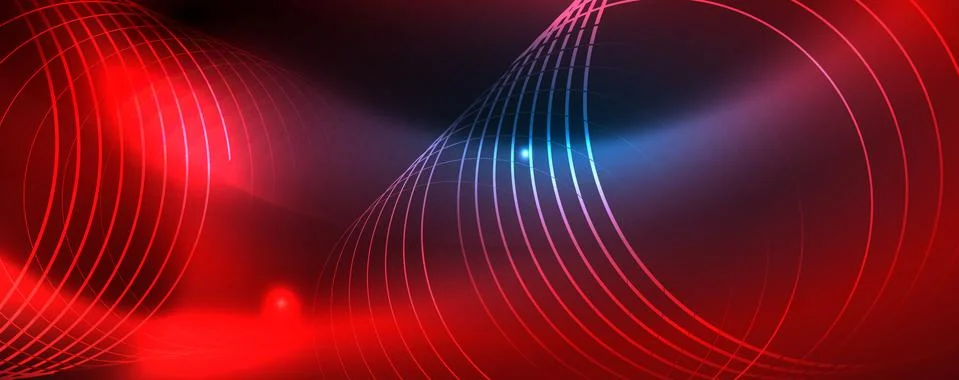 Neon glowing techno lines, hi-tech futuristic abstract background template Stock Illustration