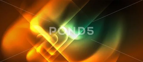 Neon glowing techno lines, hi-tech futuristic abstract background template Stock Illustration