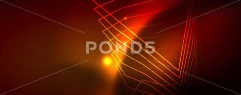 Neon glowing techno lines, hi-tech futuristic abstract background template Stock Illustration