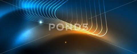 Neon glowing techno lines, hi-tech futuristic abstract background template Stock Illustration