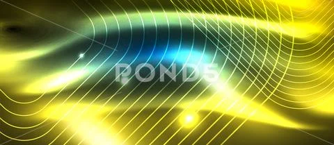 Neon glowing techno lines, hi-tech futuristic abstract background template with Stock Illustration