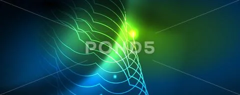 Neon glowing techno lines, hi-tech futuristic abstract background template Stock Illustration