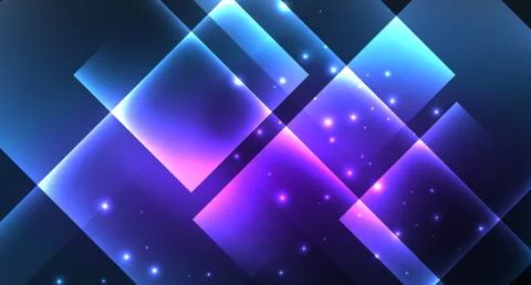 Neon glowing techno square rectangle lines, blue hi-tech futuristic abstract Illustrazione stock