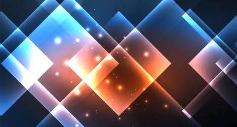 Neon glowing techno square rectangle lines, blue hi-tech futuristic abstract Illustrazione stock