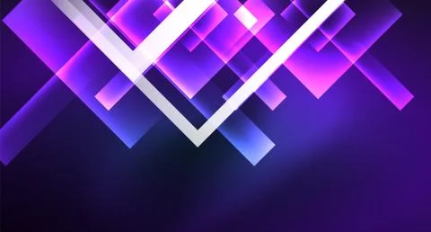 Neon glowing techno square rectangle lines, blue hi-tech futuristic abstract Illustrazione stock