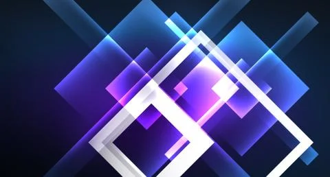 Neon glowing techno square rectangle lines, blue hi-tech futuristic abstract Stock Illustration