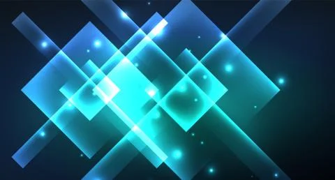 Neon glowing techno square rectangle lines, blue hi-tech futuristic abstract Illustrazione stock