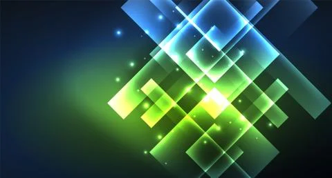 Neon glowing techno square rectangle lines, blue hi-tech futuristic abstract Illustrazione stock