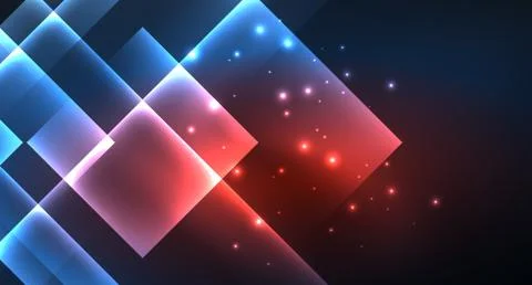 Neon glowing techno square rectangle lines, blue hi-tech futuristic abstract Illustrazione stock