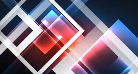 Neon glowing techno square rectangle lines, blue hi-tech futuristic abstract Illustrazione stock