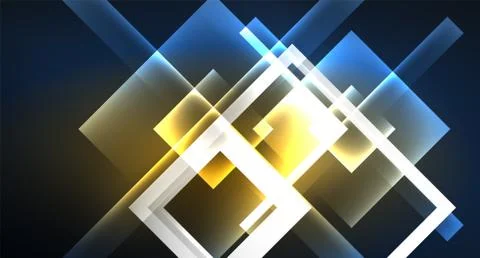 Neon glowing techno square rectangle lines, blue hi-tech futuristic abstract Stock Illustration