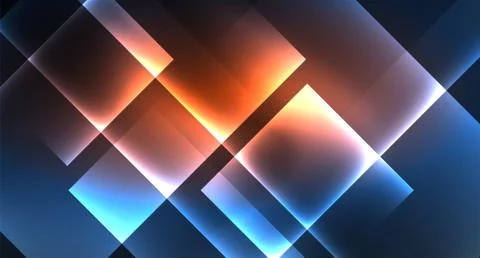 Neon glowing techno square rectangle lines, blue hi-tech futuristic abstract Stock Illustration