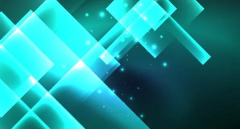 Neon glowing techno square rectangle lines, blue hi-tech futuristic abstract Stock Illustration