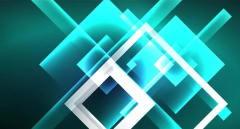 Neon glowing techno square rectangle lines, blue hi-tech futuristic abstract Stock Illustration