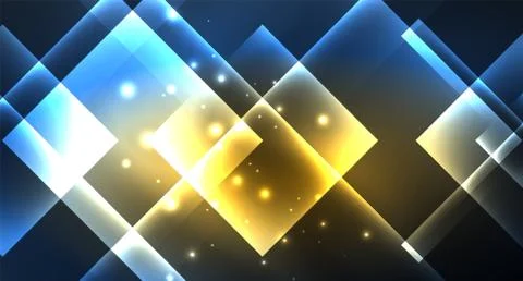 Neon glowing techno square rectangle lines, blue hi-tech futuristic abstract Illustrazione stock