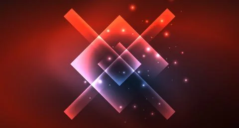 Neon glowing techno square rectangle lines, blue hi-tech futuristic abstract Stock Illustration