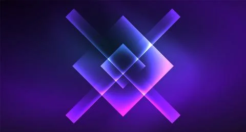 Neon glowing techno square rectangle lines, blue hi-tech futuristic abstract Illustrazione stock