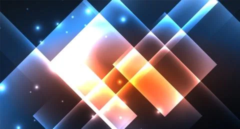 Neon glowing techno square rectangle lines, blue hi-tech futuristic abstract Illustrazione stock