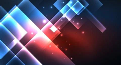 Neon glowing techno square rectangle lines, blue hi-tech futuristic abstract Illustrazione stock