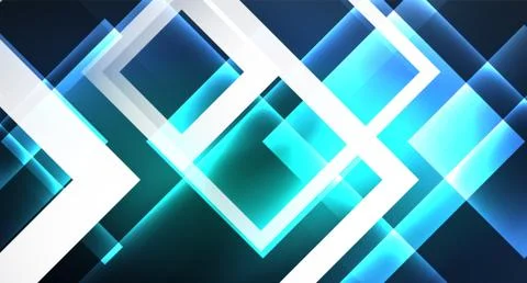 Neon glowing techno square rectangle lines, blue hi-tech futuristic abstract Illustrazione stock