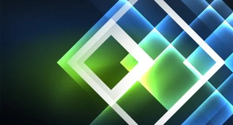 Neon glowing techno square rectangle lines, blue hi-tech futuristic abstract Illustrazione stock