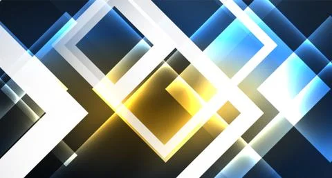 Neon glowing techno square rectangle lines, blue hi-tech futuristic abstract Stock Illustration