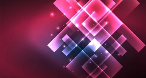 Neon glowing techno square rectangle lines, blue hi-tech futuristic abstract Illustrazione stock