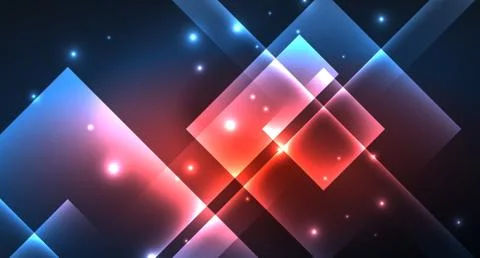 Neon glowing techno square rectangle lines, blue hi-tech futuristic abstract Illustrazione stock