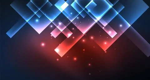 Neon glowing techno square rectangle lines, blue hi-tech futuristic abstract Illustrazione stock