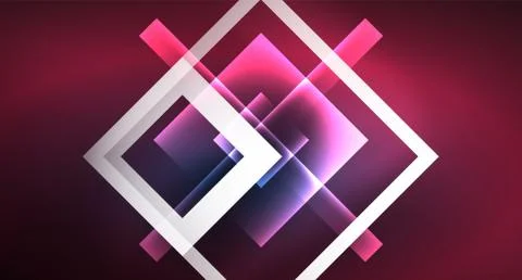 Neon glowing techno square rectangle lines, blue hi-tech futuristic abstract Stock Illustration