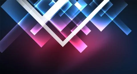 Neon glowing techno square rectangle lines, blue hi-tech futuristic abstract Illustrazione stock