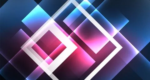 Neon glowing techno square rectangle lines, blue hi-tech futuristic abstract Illustrazione stock