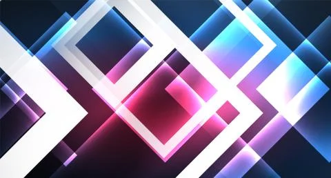Neon glowing techno square rectangle lines, blue hi-tech futuristic abstract Stock Illustration