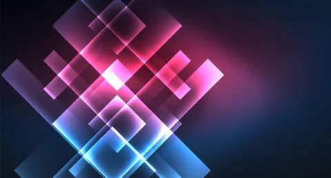 Neon glowing techno square rectangle lines, blue hi-tech futuristic abstract Stock Illustration