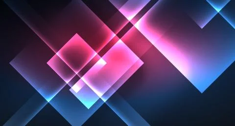 Neon glowing techno square rectangle lines, blue hi-tech futuristic abstract Illustrazione stock