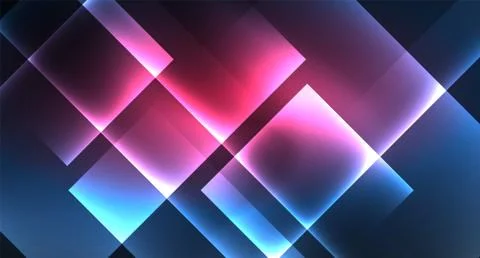 Neon glowing techno square rectangle lines, blue hi-tech futuristic abstract Stock Illustration