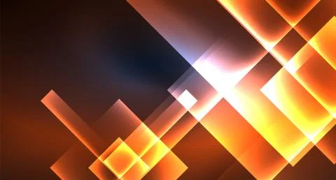 Neon glowing techno square rectangle lines, blue hi-tech futuristic abstract Stock Illustration