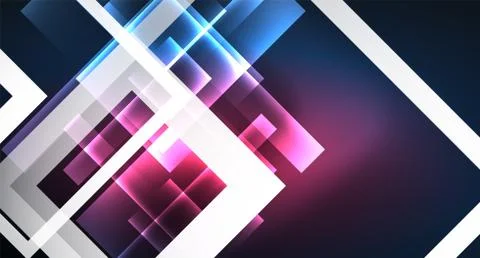 Neon glowing techno square rectangle lines, blue hi-tech futuristic abstract Illustrazione stock